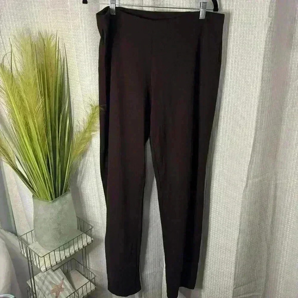 Eileen Fisher Women’s L Brown Pull On Ankle Pants No Pockets Mid Rise Stretch - Picture 1 of 10